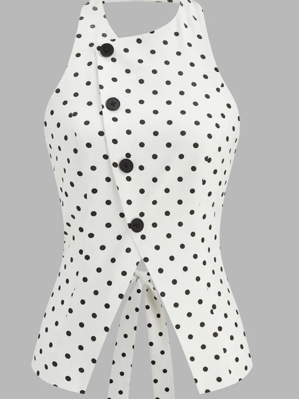 Commense White Halter Polka Dot Button Front Top - Picture 2 of 5